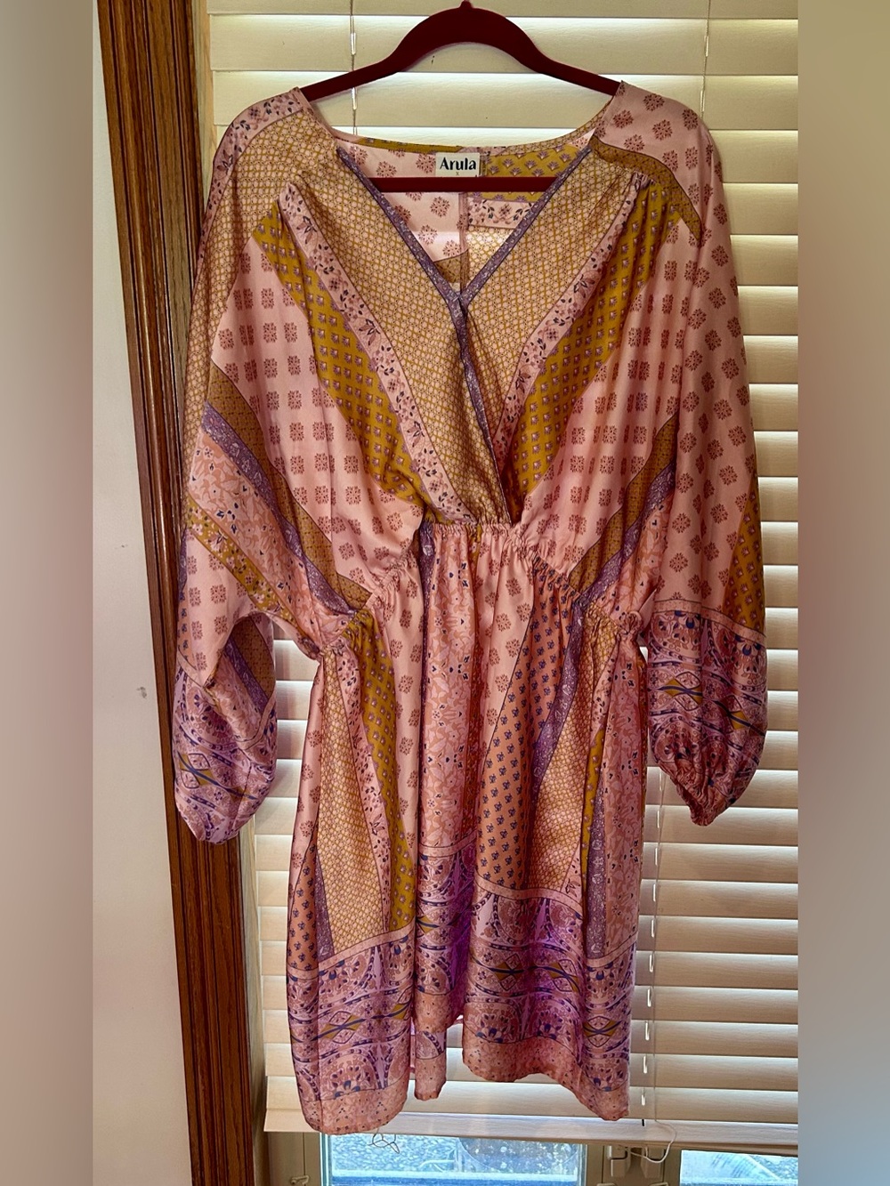 ARULA Pink, Gold & Lavender Printed Boho Maxi Dress